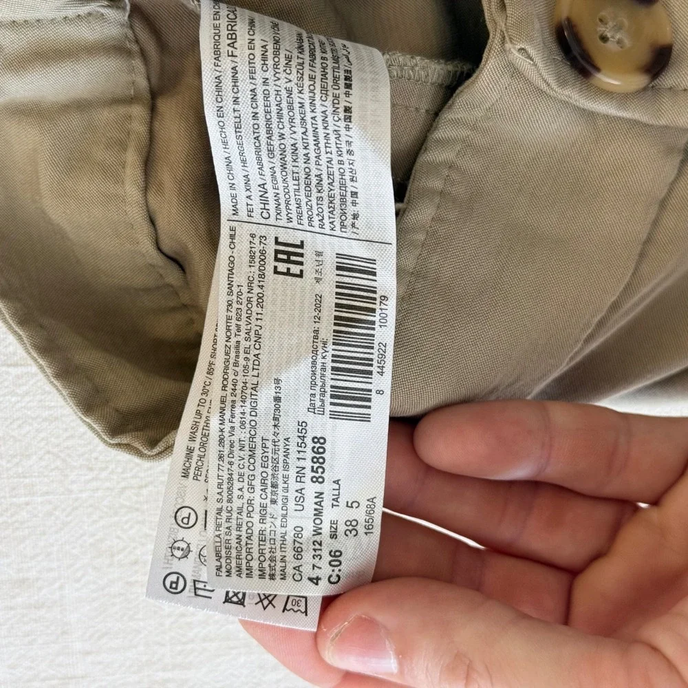 MNG Mango Cargo Pants Woman 6 Beige Wide Leg Lightweight Utility Casual Trousers